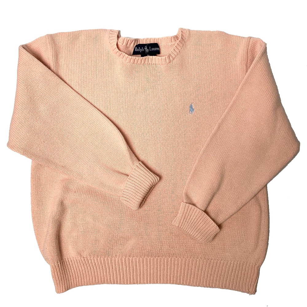 Ralph Lauren 100% Cotton Pink Sweater w/ Blue Pony